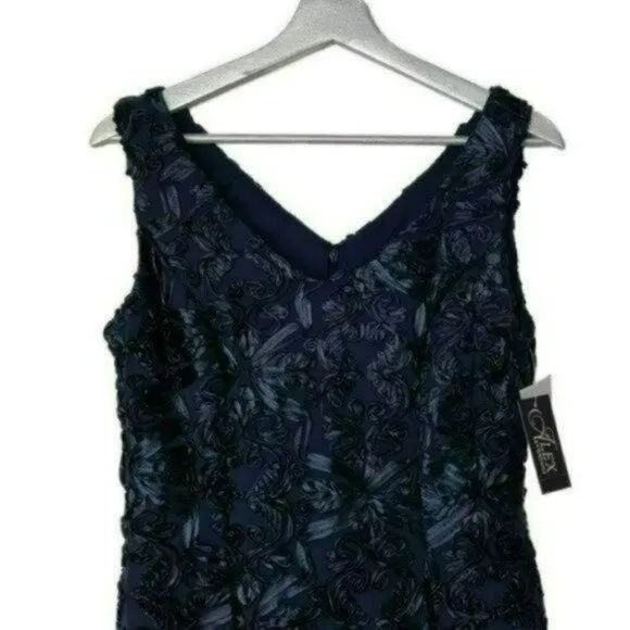 NWT Alex Evening Soutache Embroidered Flounce Hem Sleeveless Hi-Low Dress Shawl