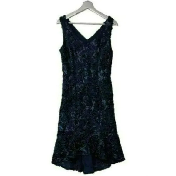 NWT Alex Evening Soutache Embroidered Flounce Hem Sleeveless Hi-Low Dress Shawl