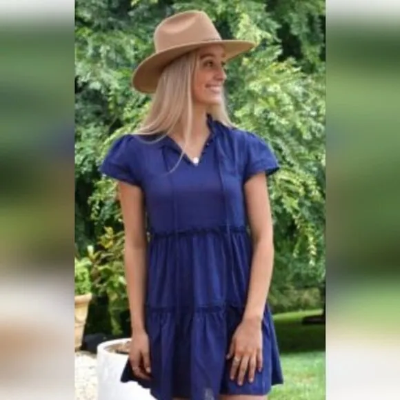 NWT Altar’d State indigo blue tiered embroidered mini dress size XS