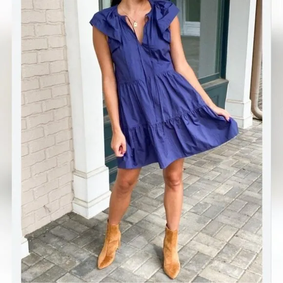 NWT Altar’d State indigo blue tiered embroidered mini dress size XS