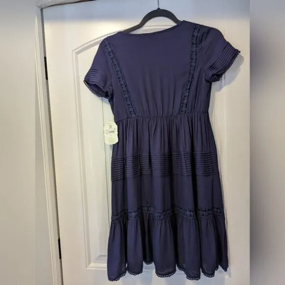 NWT Altar’d State indigo blue tiered embroidered mini dress size XS