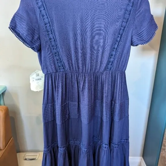 NWT Altar’d State indigo blue tiered embroidered mini dress size XS