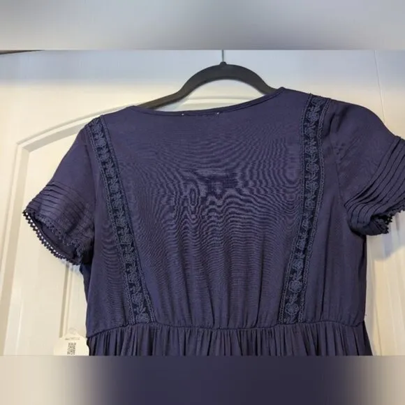 NWT Altar’d State indigo blue tiered embroidered mini dress size XS