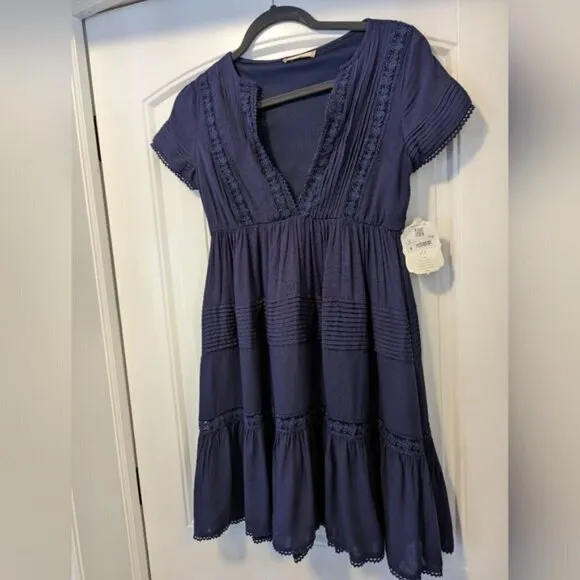 NWT Altar’d State indigo blue tiered embroidered mini dress size XS