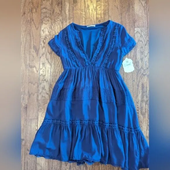 NWT Altar’d State indigo blue tiered embroidered mini dress size XS