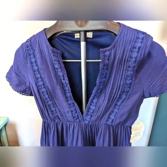 NWT Altar’d State indigo blue tiered embroidered mini dress size XS