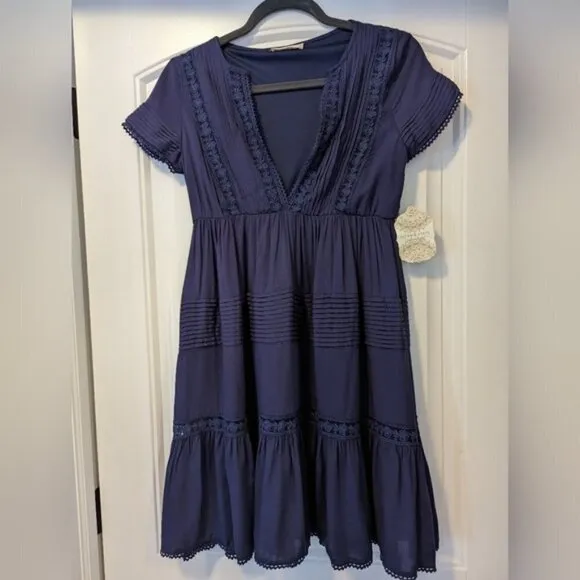 NWT Altar’d State indigo blue tiered embroidered mini dress size XS