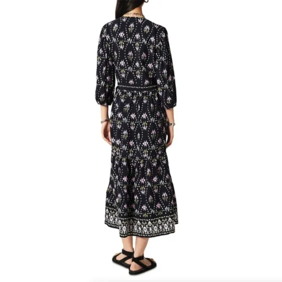 NWT Ba&amp;sh Nerla Robe Bleu Nuit Midnight Navy Blue Ikat Wrap Midi Maxi Dress