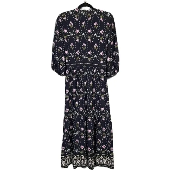 NWT Ba&amp;sh Nerla Robe Bleu Nuit Midnight Navy Blue Ikat Wrap Midi Maxi Dress