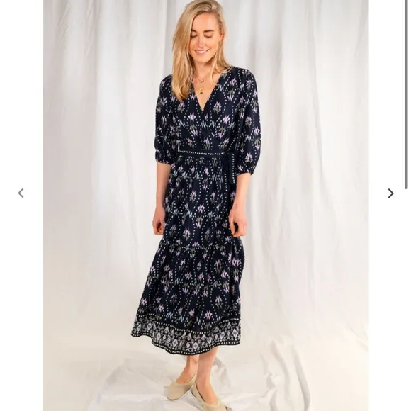 NWT Ba&amp;sh Nerla Robe Bleu Nuit Midnight Navy Blue Ikat Wrap Midi Maxi Dress