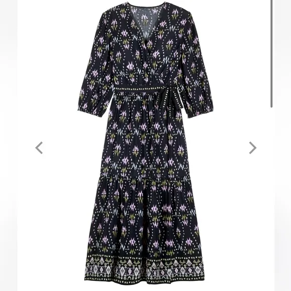 NWT Ba&amp;sh Nerla Robe Bleu Nuit Midnight Navy Blue Ikat Wrap Midi Maxi Dress