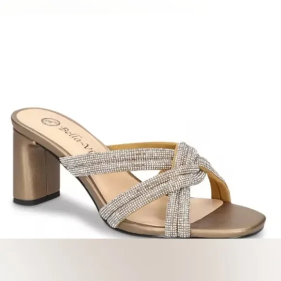 NWT Bella Vita Womens Carmen Bronze Diamond Block Heel Sandal Shoe Size 6.5M