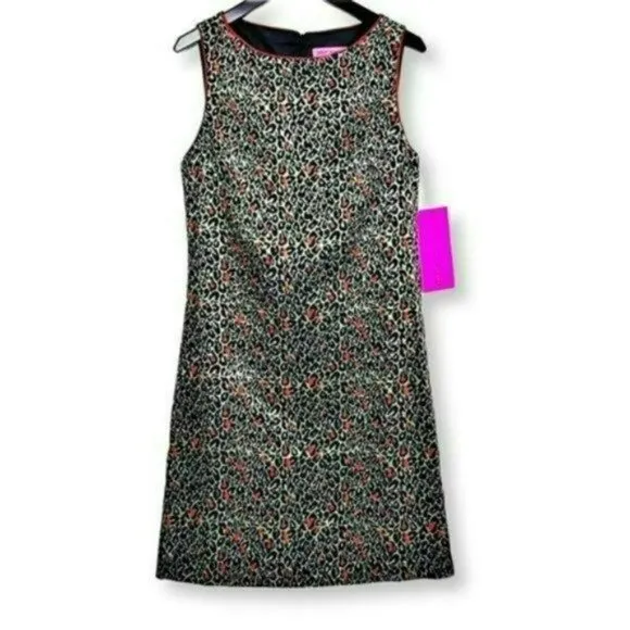 NWT Betsey Johnson Metallic Leopard Print Cocktail Party Mini Shift Dress