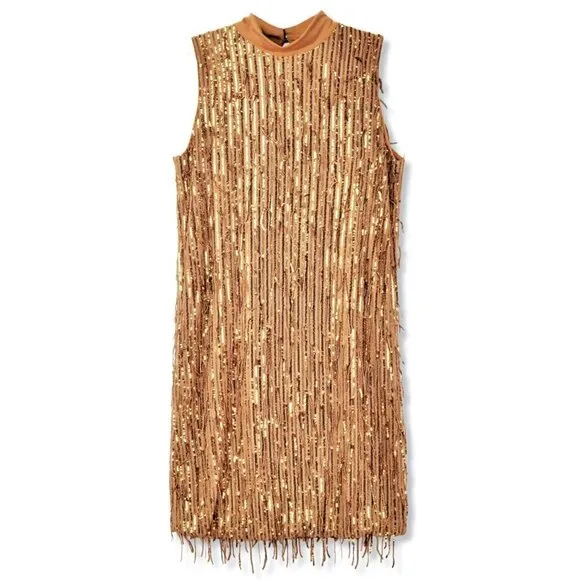 NWT Carla Conti Made in Italy Sequin Fringe Retro Cocktail Party Mini Dress