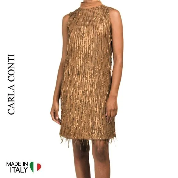 NWT Carla Conti Made in Italy Sequin Fringe Retro Cocktail Party Mini Dress