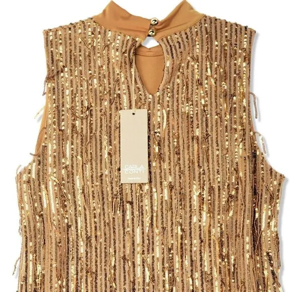 NWT Carla Conti Made in Italy Sequin Fringe Retro Cocktail Party Mini Dress