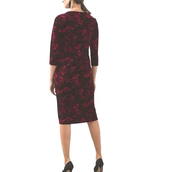 NWT Chico’s Floral Rose-Print Velvet Midi Dress 3/4 Sleeve - Large (Chico’s 2)