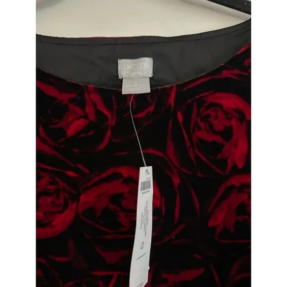 NWT Chico’s Floral Rose-Print Velvet Midi Dress 3/4 Sleeve - Large (Chico’s 2)