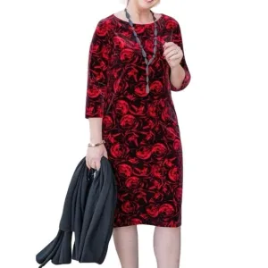 NWT Chico’s Floral Rose-Print Velvet Midi Dress 3/4 Sleeve - Large (Chico’s 2)