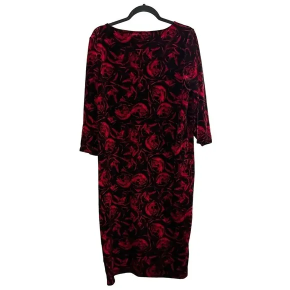 NWT Chico’s Floral Rose-Print Velvet Midi Dress 3/4 Sleeve - Large (Chico’s 2)