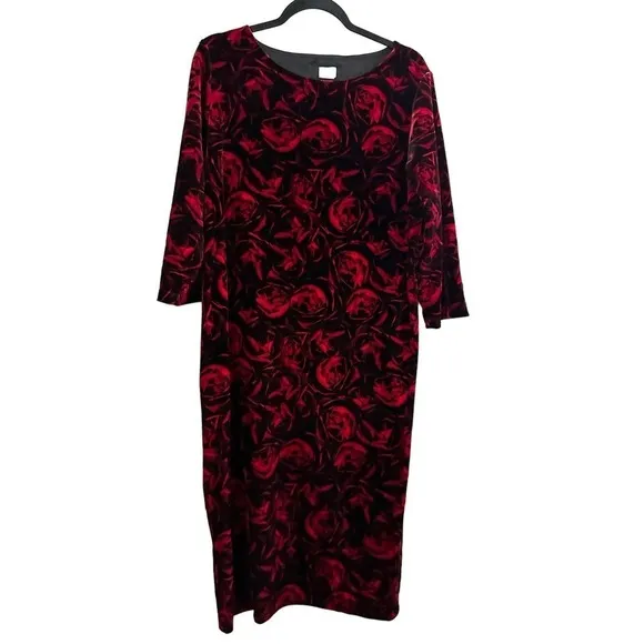 NWT Chico’s Floral Rose-Print Velvet Midi Dress 3/4 Sleeve - Large (Chico’s 2)