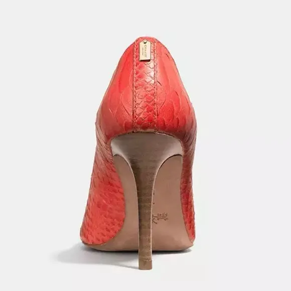 NWT Coach Women's Teddie Heels Leather Pump Shoes in Coral Orange US 9M