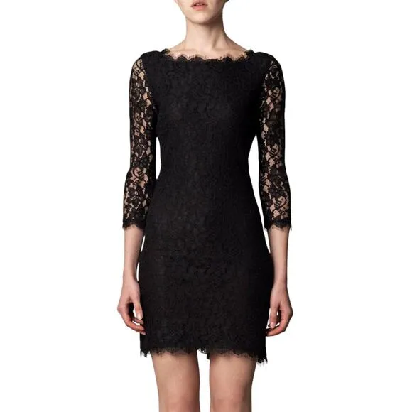 NWT Diane von Furstenberg Black Zarita Lace Dress size US 8