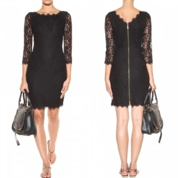 NWT Diane von Furstenberg Black Zarita Lace Dress size US 8