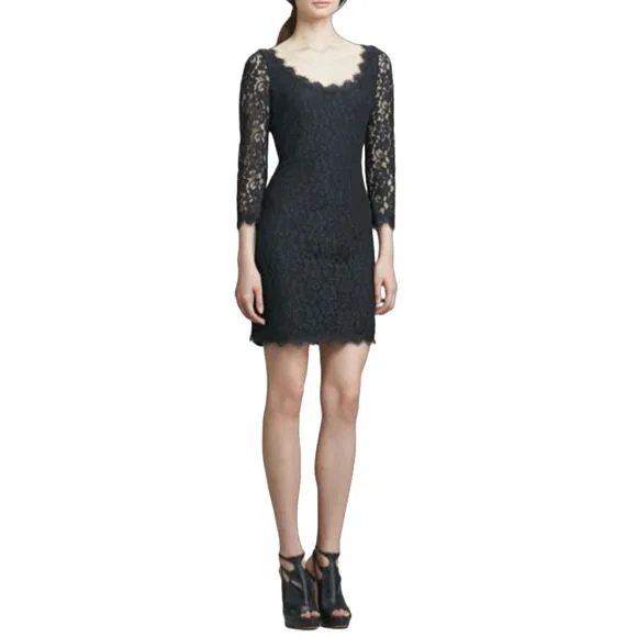 NWT Diane von Furstenberg Black Zarita Lace Dress size US 8