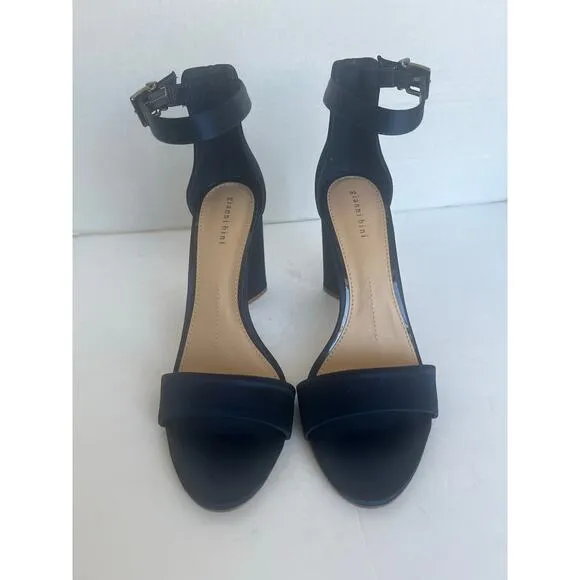 NWT Gianni Bini Joenah Navy Satin Ankle Strap Block Heel 2 Pc Dress Sandals 10M
