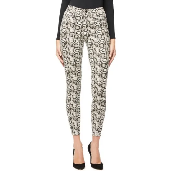 NWT Good American Good Legs Snake Print Jean Black Cream 2