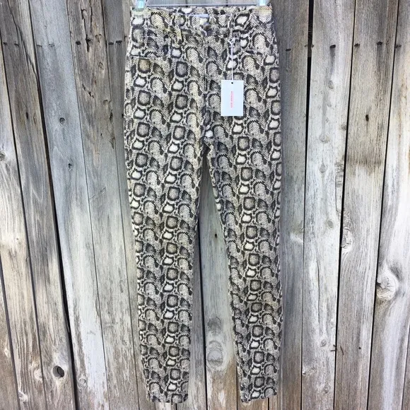 NWT Good American Good Legs Snake Print Jean Black Cream 2