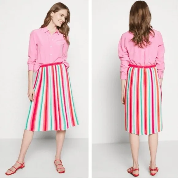 NWT J. Crew Sunburst Pleated Midi Skirt In Watermelon Stripe