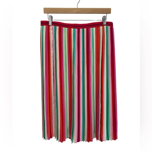 NWT J. Crew Sunburst Pleated Midi Skirt In Watermelon Stripe