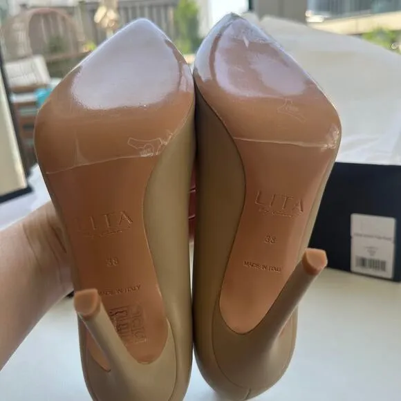 NWT Lita By Ciara Solid Point Toe Womens Sand Leather Pumps Heels Shoes Size 38