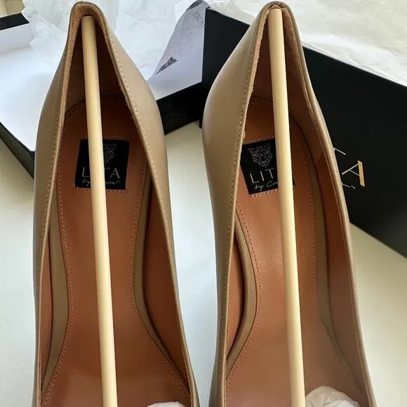 NWT Lita By Ciara Solid Point Toe Womens Sand Leather Pumps Heels Shoes Size 38