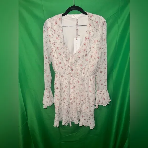 NWT LoveShackFancy Floral Ruffle Wrap Mini Dress Size Small
