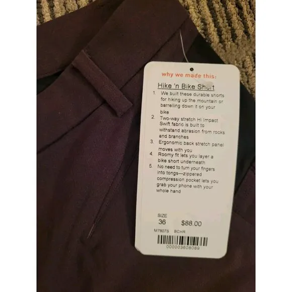 NWT Lululemon Hike 'n Bike Shorts Men's Size 36 Golf Maroon Brown Stretch