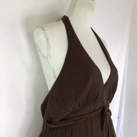 NWT- MELISSA SWEET WOMEN COCO BROWN HALTERED PLEATED BUBBLE BRIDESMAID DRESS 14