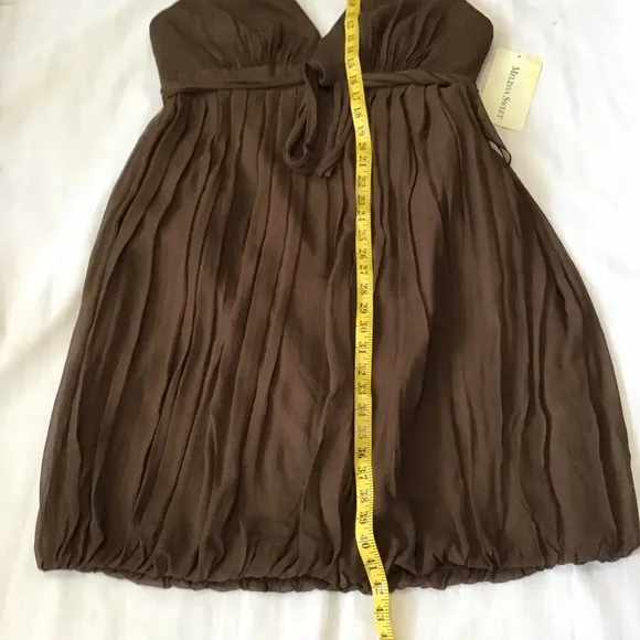 NWT- MELISSA SWEET WOMEN COCO BROWN HALTERED PLEATED BUBBLE BRIDESMAID DRESS 14