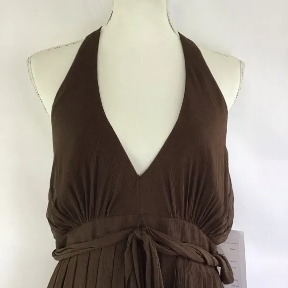NWT- MELISSA SWEET WOMEN COCO BROWN HALTERED PLEATED BUBBLE BRIDESMAID DRESS 14