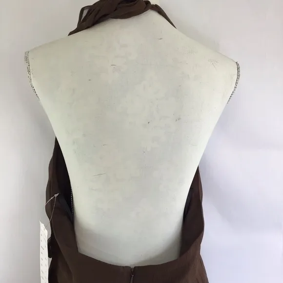 NWT- MELISSA SWEET WOMEN COCO BROWN HALTERED PLEATED BUBBLE BRIDESMAID DRESS 14