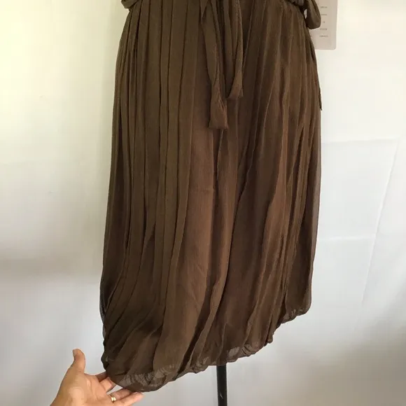 NWT- MELISSA SWEET WOMEN COCO BROWN HALTERED PLEATED BUBBLE BRIDESMAID DRESS 14