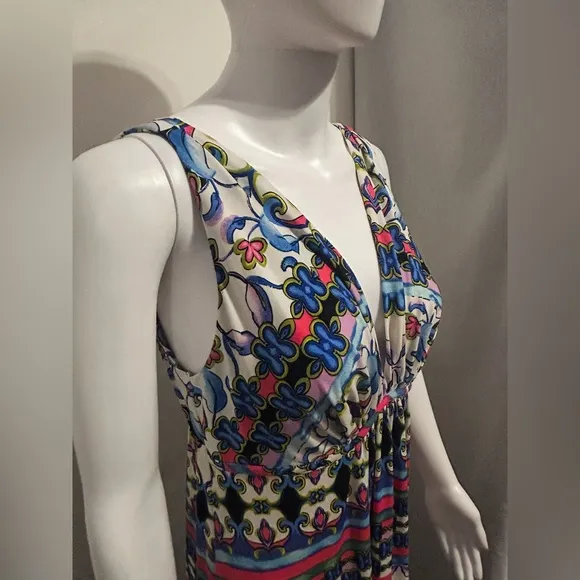 Nwt Natori Sz S Floral Aztec Tribal Geometric Flowy V Neck Maxi Dress Bohemian