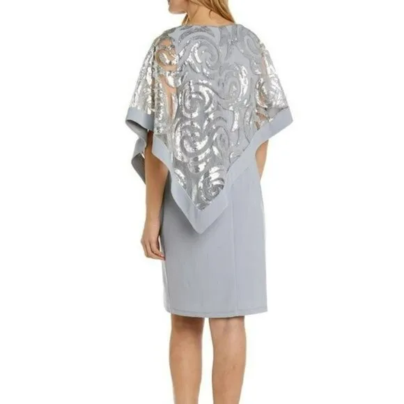 NWT R&amp;M RICHARDS Plus Swirl Sequin Poncho Party Cocktail Mini Dress