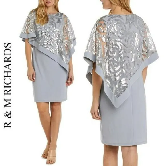 NWT R&amp;M RICHARDS Plus Swirl Sequin Poncho Party Cocktail Mini Dress