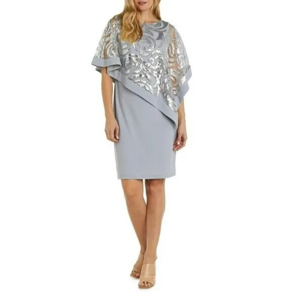 NWT R&amp;M RICHARDS Plus Swirl Sequin Poncho Party Cocktail Mini Dress