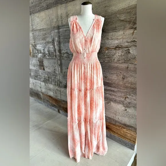 NWT Ramy Brook Poppy Printed Silk Blend Maxi Dress Goddess Flowy Feminine Rose S