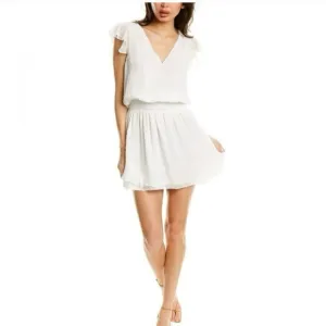 NWT Ramy Brook Simona Clip‎ Dot Mini Blouson White Dress Size Large