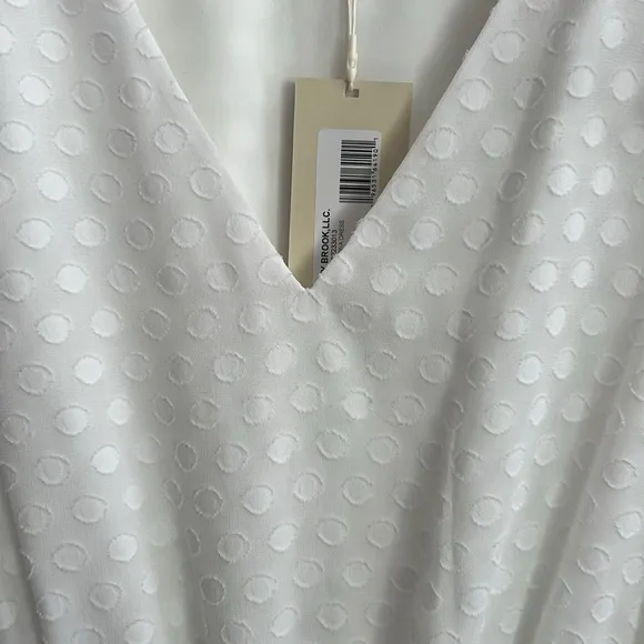 NWT Ramy Brook Simona Clip‎ Dot Mini Blouson White Dress Size Large